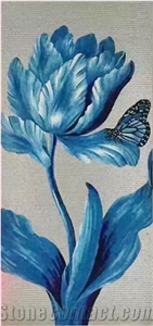 Light Blue Tulip Flower Glass Mosaic Artworks Medallion